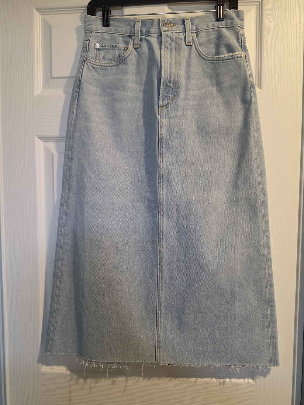 Agolde Light Blue Denim A-Line Midi Skirt